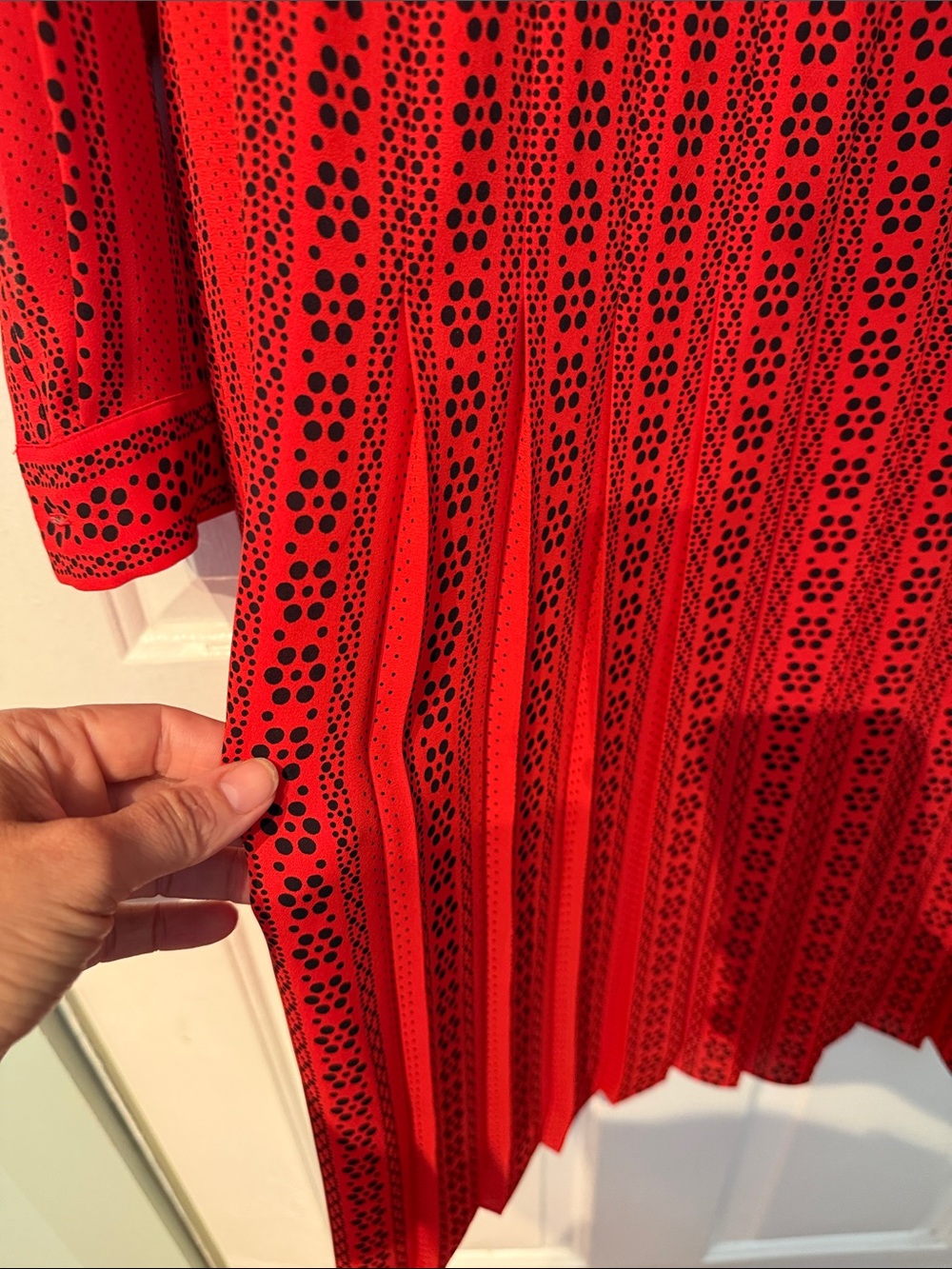 Boden Red Long Sleeve Polka Dot Shirt Dress (8R) - Picture 5 of 10